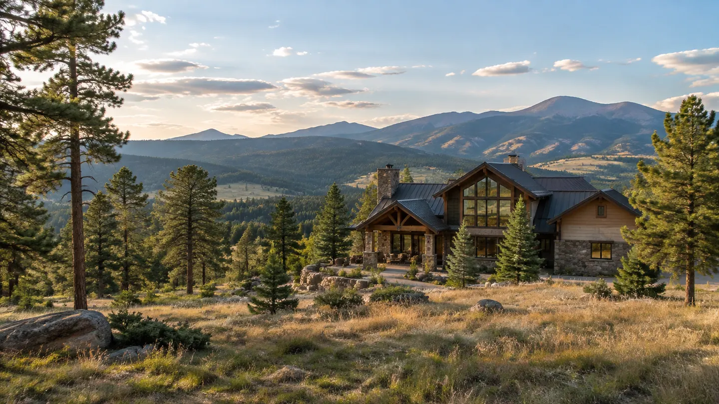 Mountain home on wooded acreage with broad foothills views in Bailey, Colorado