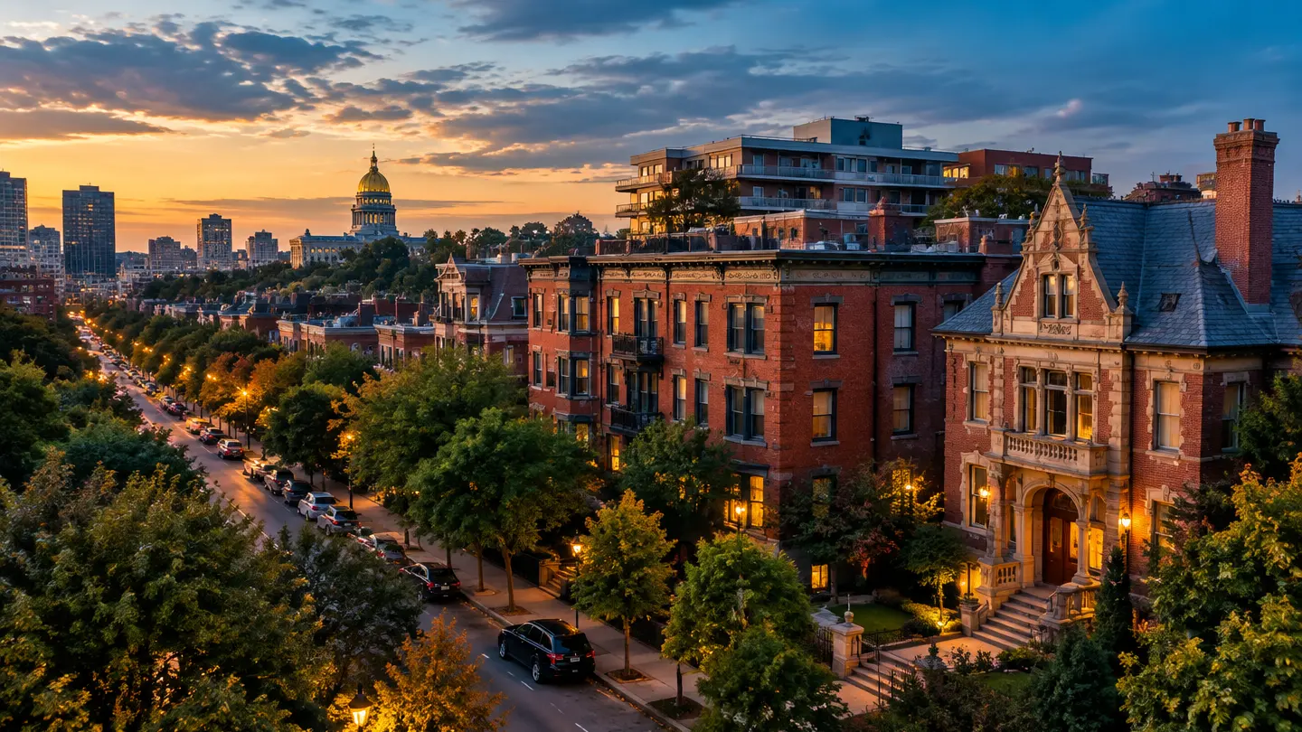 Historic Capitol Hill residences and dense Denver streetscape near the State Capitol