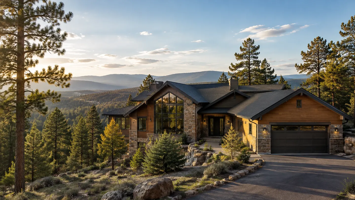 Mountain contemporary home among ponderosa pines in Conifer, Colorado